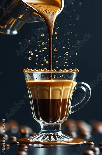 Obraz Pouring coffee into a glass, cup of coffee