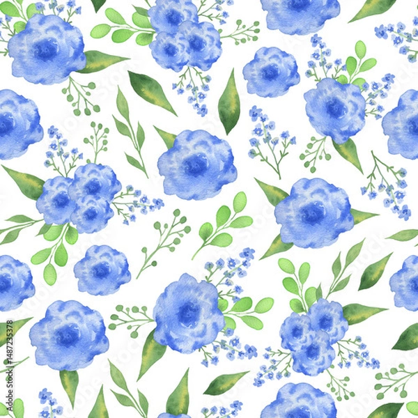 Fototapeta Blue spring flowers pattern