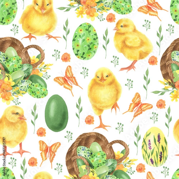 Fototapeta Easter chicks pattern