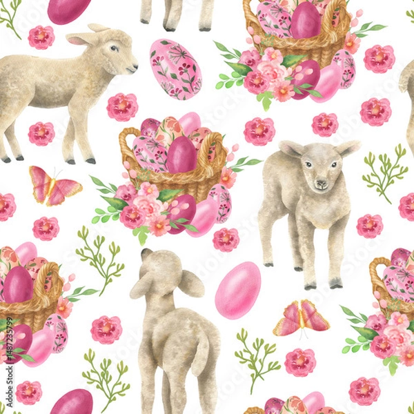 Fototapeta Easter lambs pattern