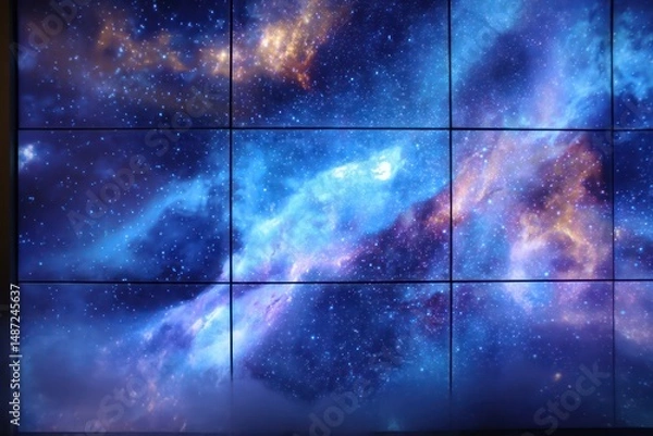 Fototapeta 3D LED panel showcasing blue galaxy nebula mist, adding depth and mystique to the design.