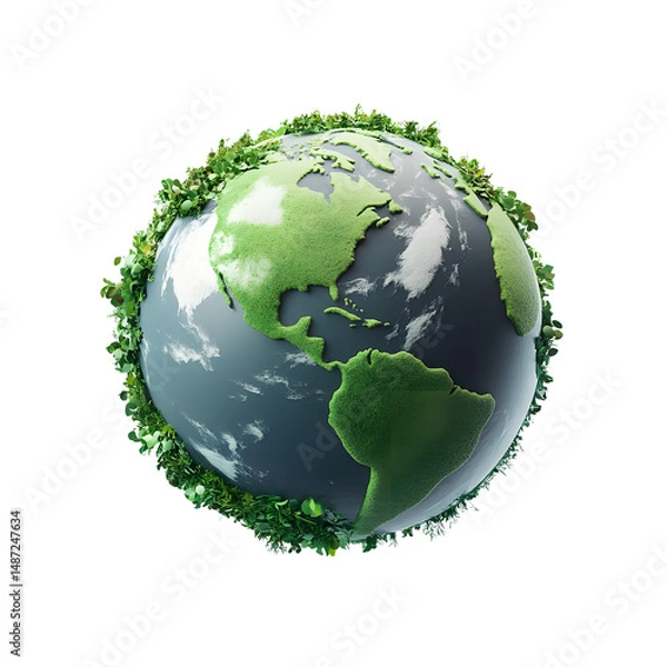 Fototapeta 3d rendered planet Earth sphere globe isolated on a transparent background save Planet green Earth concept