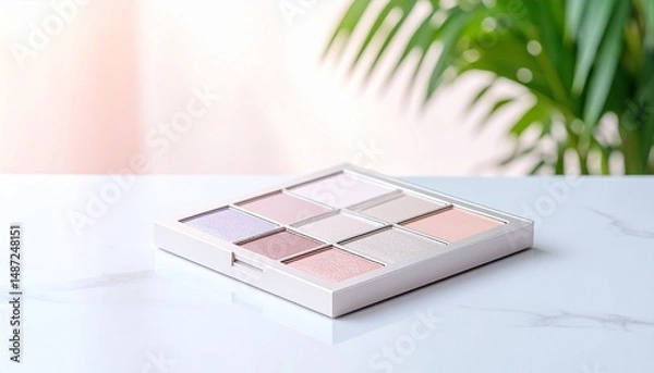 Obraz A pearlescent eyeshadow palette placed on marble
