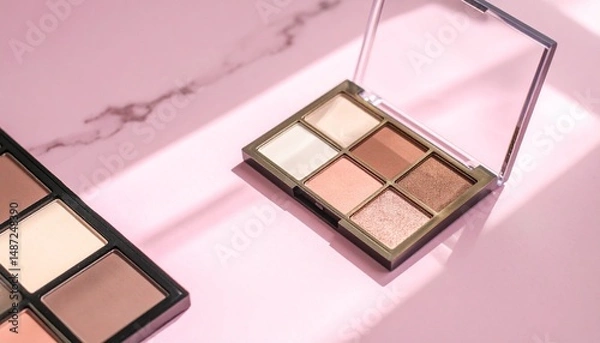 Obraz A pearlescent eyeshadow palette placed on marble
