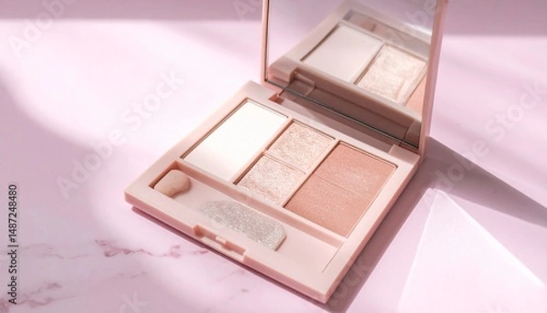 Obraz A pearlescent eyeshadow palette placed on marble
