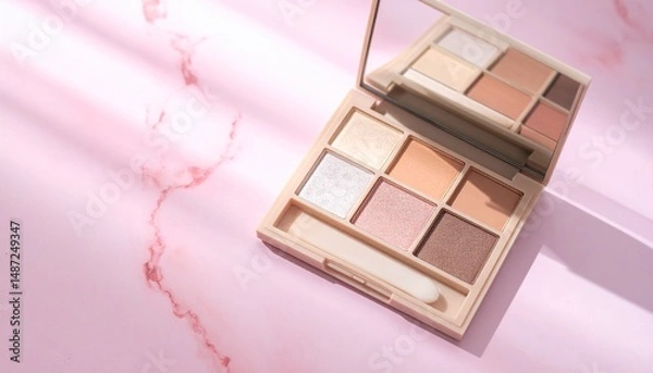 Obraz A pearlescent eyeshadow palette placed on marble
