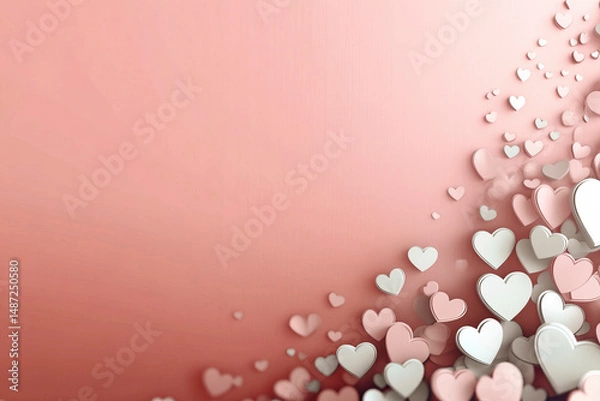 Fototapeta A romantic background featuring a cascade of 3D pink and white hearts on a soft pastel pink gradient. The composition conveys love, affection, and warmth, making it perfect for Valentine's Day themes.