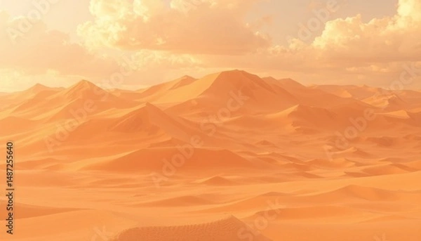 Obraz Golden Hour Desert Dunes: Arid Landscape and Ethereal Sky