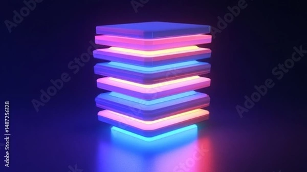 Obraz Glowing Neon Cube Stack Abstract Digital Art