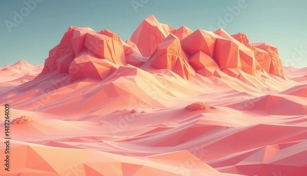 Obraz Abstract polygonal desert landscape, peach color, geometric mountains
