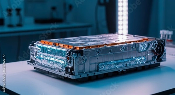 Obraz Advanced electric car battery pack module showcased in a modern lab environment
