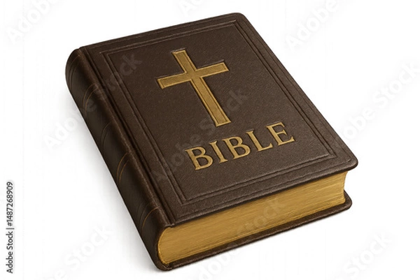Fototapeta A bible with a cross on top isolated on transparent background.