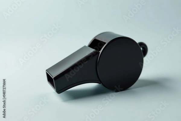 Fototapeta Classic black plastic whistle, simple design, clean background , closeup, simple