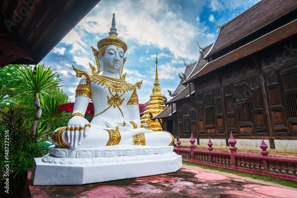 Obraz Beautiful Ancient golden color Pagoda in the Phan Tao temple  is a Buddhist temple in the historic centre tourist attraction an ancient Thai art and is Public places in Chiang Mai,Thailand.