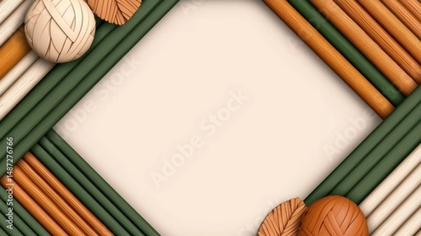 Obraz Abstract Autumnal Frame with Cylindrical Shapes and Leaves