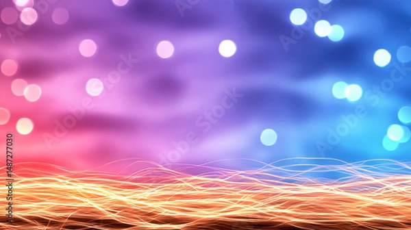 Obraz Abstract Background with Pink Purple Blue Bokeh Lights and Golden Sparkle