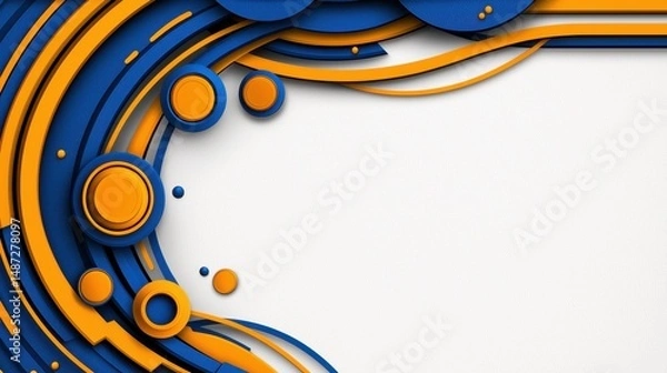 Obraz Abstract Blue and Orange Layered Circles and Lines on Textured White Background