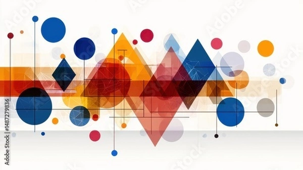 Obraz Abstract Geometric Composition with Blue, Orange, and Red Shapes