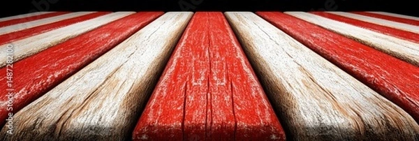 Obraz Abstract Red and White Wooden Planks Converging Pattern