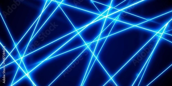 Fototapeta Glowing blue and white geometric lines intersect on a dark background, creating an abstract digital pattern, glowing, digital art