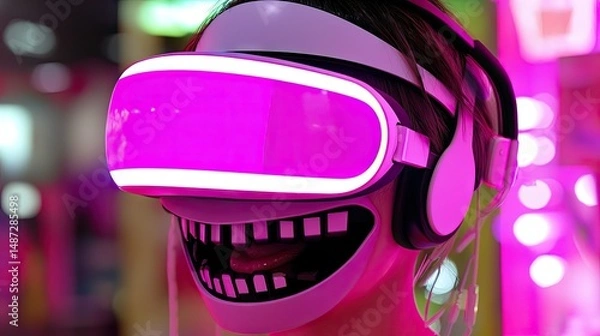 Fototapeta A person wears virtual reality gear with a creative aesthetic design