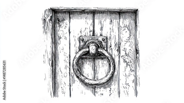 Fototapeta Close-up of antique wooden door handle. Historical engraved design. Illustration. Stock photo for home decor or architectural themes