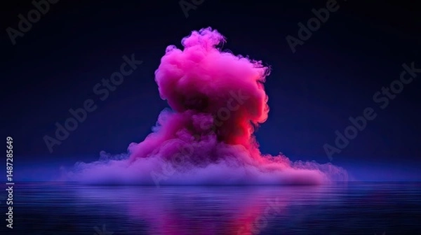 Fototapeta Abstract art showing a vibrant pink smoke cloud reflection