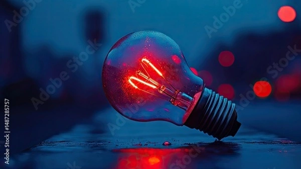 Fototapeta A glowing electric lightbulb with an illuminated incandescent filament