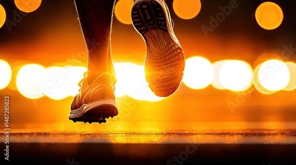 Fototapeta A runners legs and shoes while running in the bright sunlight