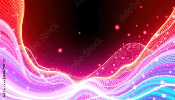 Obraz Glow Wave Data: Futuristic Neon Landscape, Connectivity