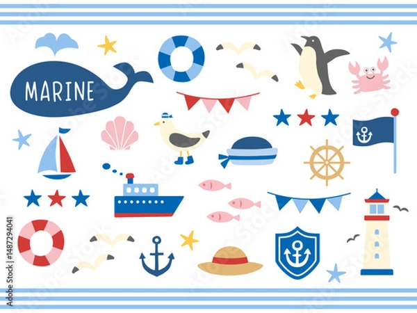 Fototapeta 夏のマリンイラスト素材セット
