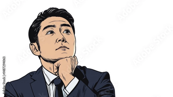 Obraz Thinking businessman in suit reflecting ideas in modern office professional environment creative concept