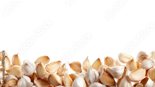 Obraz Garlic cloves arrangement culinary setting food photography minimalist style top view natural ingredients for culinary use