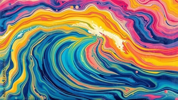 Fototapeta Vibrant swirling abstract art painting features a dynamic wave of colorful fluid acrylics creating a mesmerizing visual experience.