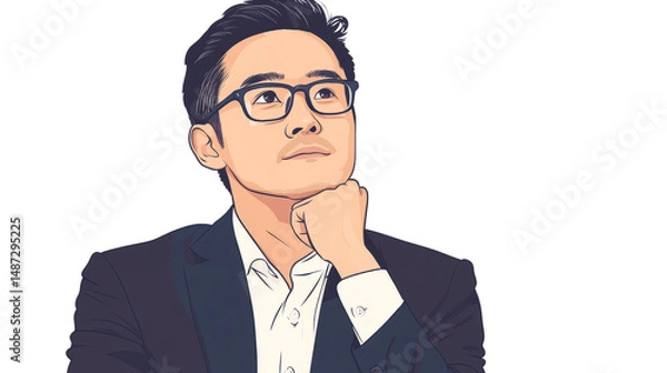 Obraz Contemplative business professional thinking office setting digital illustration modern environment side view inspiration for success