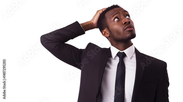 Obraz Confused businessman in formal attire indoor office setting portrait image professional environment reflective concept