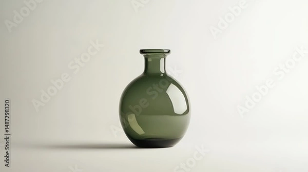 Fototapeta Elegant olive green glass vase with subtle reflections against white backdrop