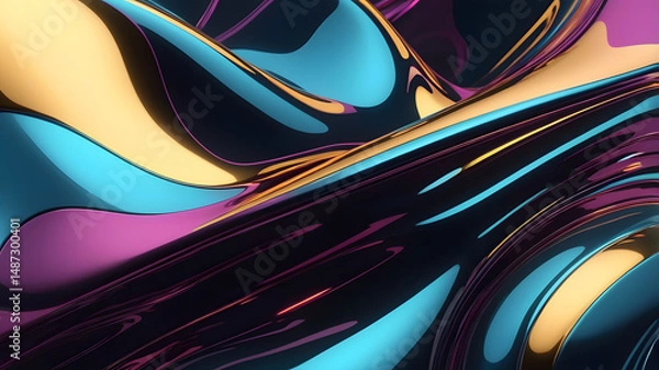 Fototapeta Liquid Chrome Metallic Abstract Flow Background