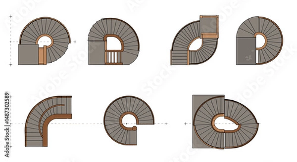 Fototapeta Spiral staircase parts in top-down view