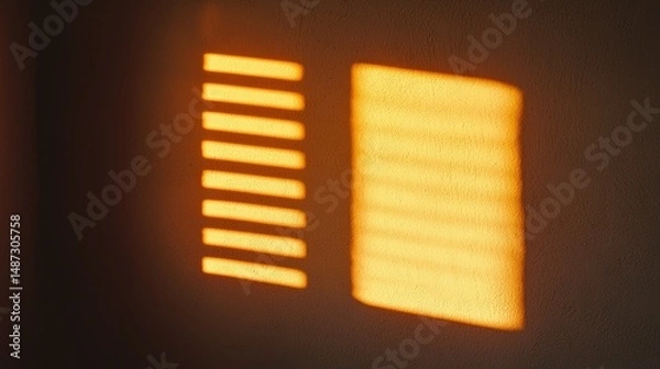 Fototapeta Soft sunlight illuminating a wall showing window blind shadows