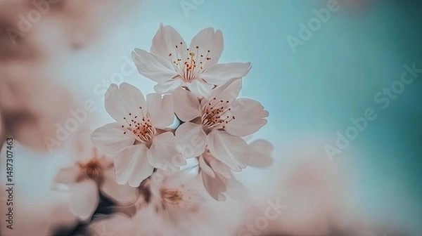 Fototapeta Delicate blossoms in soft pastel tones against a blurred background.