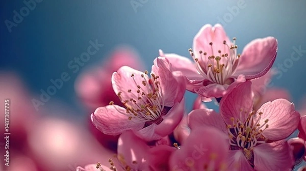 Fototapeta Close-up view of delicate pink blossoms in soft focus.