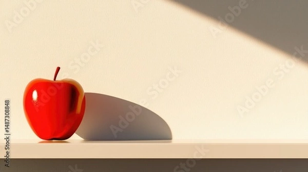 Obraz A single shiny red apple resting on a pale shelf