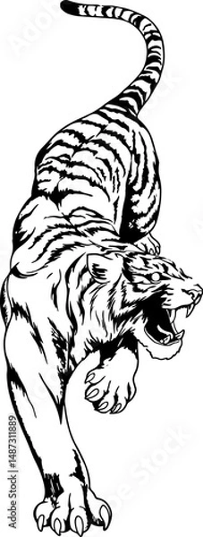 Fototapeta Tiger vector illustration isolate. hand drawn sketch style tigers. tiger tribal tattoo design