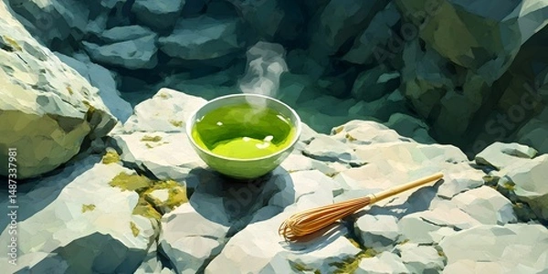 Fototapeta A serene scene of rocks and a teacup.