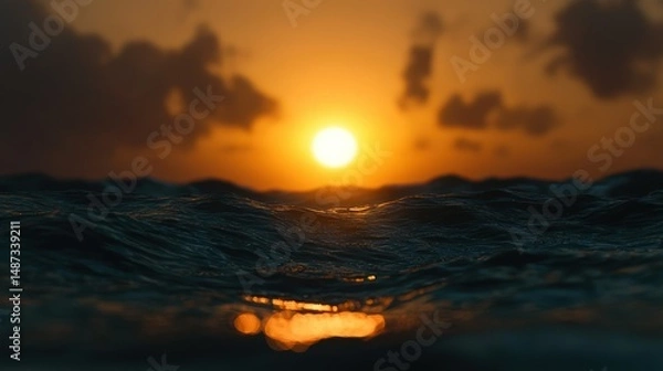 Obraz The brilliant setting sun reflects across the dark ocean waters