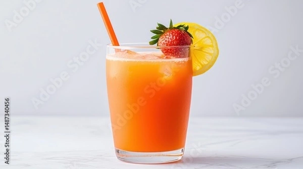 Obraz A refreshing orange beverage is garnished with fruit and ice