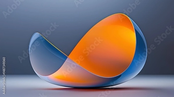 Obraz A curved abstract shape with blue and orange colors is shown