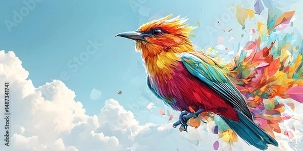 Fototapeta Vibrant multicolored bird against a sky backdrop