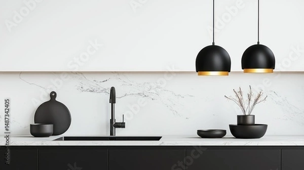 Obraz A modern minimalist kitchen featuring black and white design elements